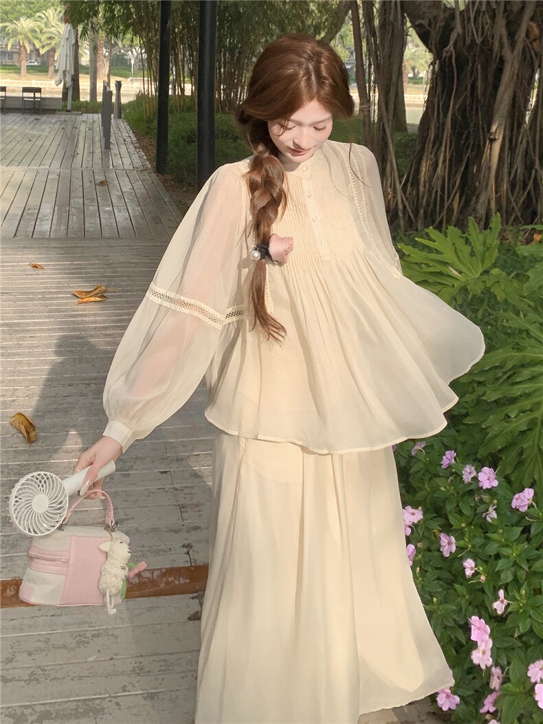 超仙时尚雪纺套装女2026春夏新款半透减龄显瘦流行阔腿裙裤三件套,女装套装/套裙,衣秀之家