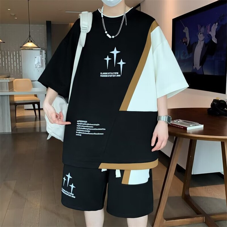 短袖短裤套装男夏季冰丝凉感t恤男一套搭配帅气青少年休闲运动服T,男装牛仔裤,星座1210-1