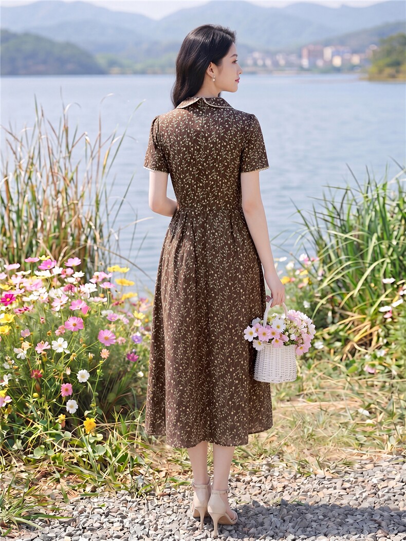 全棉碎花连衣裙夏季新款收腰显瘦田园风优雅裙子,女装连衣裙,水衣源