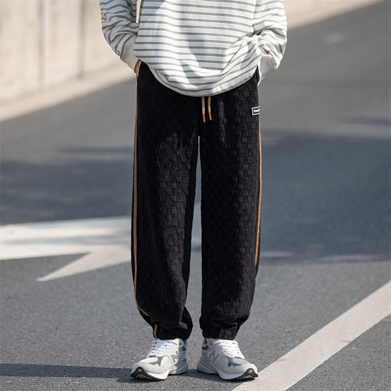 2023秋新款cityboy雪尼尔裤子男大码棋盘格束脚运动裤K23730-P60,男装休闲裤,电商A082