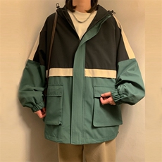 新款连帽冲锋衣夹克男撞色港风拼接潮流休闲外套JK2303-P68，男装夹克，星座717