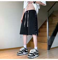 美式高街牛仔短裤男设计感小众过膝抽绳五分裤大码3336-P40，男装休闲裤，星座1109-3