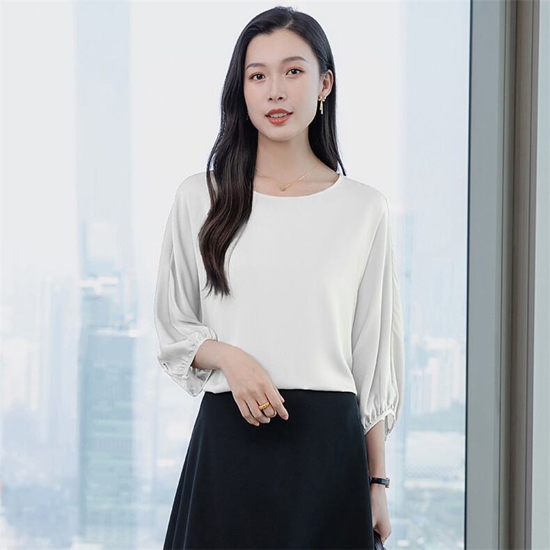 纯色真丝上衣女七分袖2026春夏宽松中袖中年妈妈装真丝T恤小衫,女装衬衫,阿舍尔精品