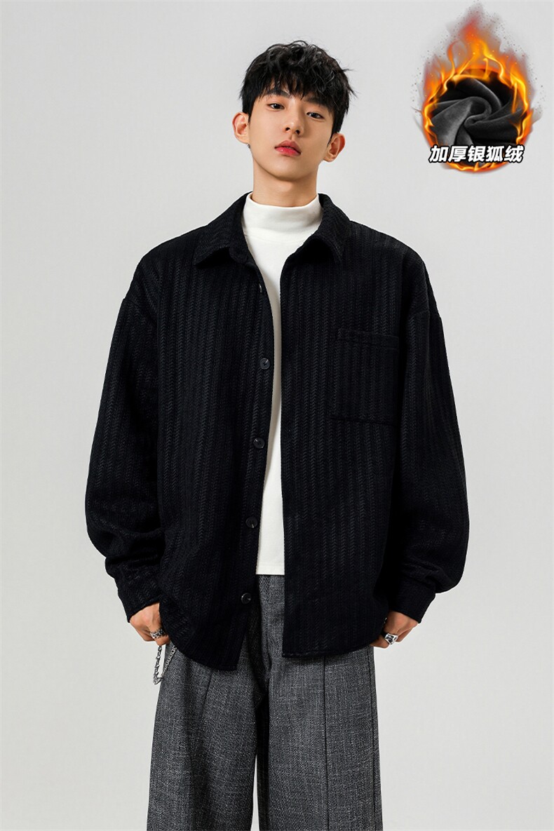 高克重雪尼尔复合450g鱼骨纹银狐绒夹克外套J5268J加绒-特P48控88,男装夹克,电商A001