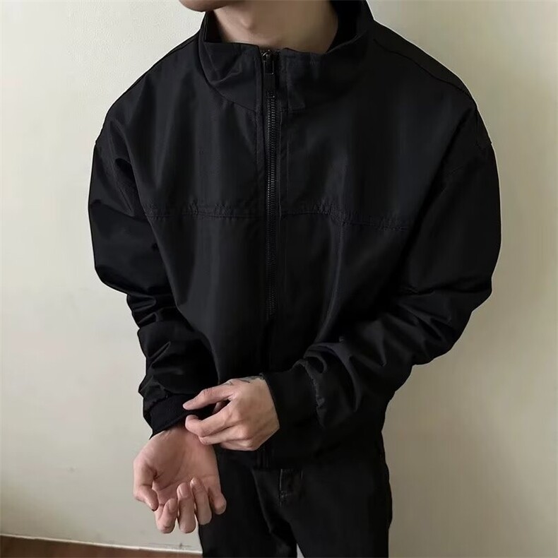 美式复古教练夹克立领冲锋衣男秋冬纯色休闲宽松拉链工装飞行外套,男装夹克,星座1210-1