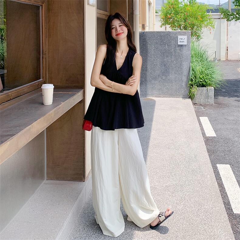 法式复古气质减龄背心阔腿裤女2025夏季新款高级感小众设计感套装,女装套装/套裙,浙宝220A