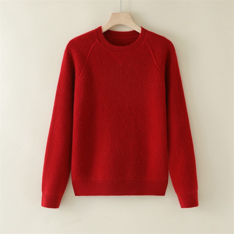 时尚百搭女士圆领羊绒衫秋季新款修身显瘦长袖毛衣,女装羊绒衫,旭友羊绒