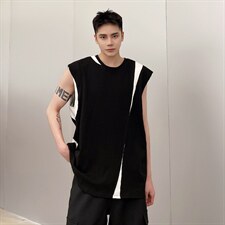 男夏季坎肩潮牌马甲无袖宽松黑白拼接解构背心二色A345-1875-P55，男装背心/马甲，电商A345