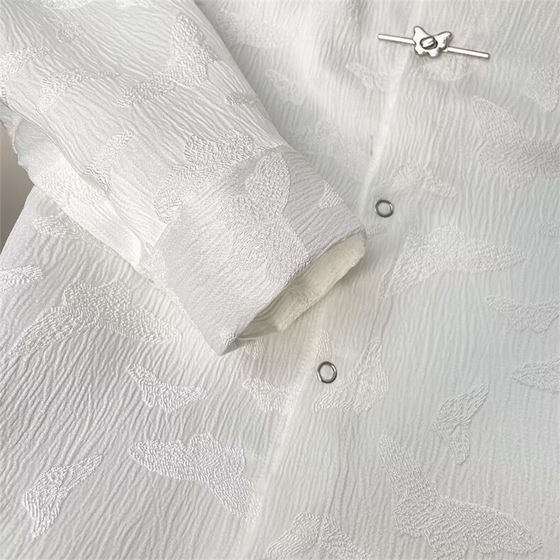 唐装风蝴蝶盘扣暗纹长袖衬衫男士高级设计感提花衬衣C686/P55,男装衬衫,星座506B