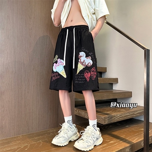 XZ616 夏季趣味冰淇淋印花抽绳短裤休闲五分裤TY2481 P35控48图片