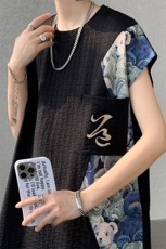 现货DSA059-T10037-P32夏季新款撞色拼接小熊大码无袖T恤，男装T恤，电商A059