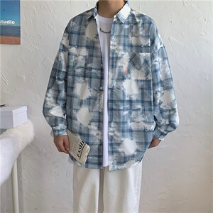 外套春秋扎染衬衫韩版潮流衣服ins青少年休闲港风格纹W1566-P35