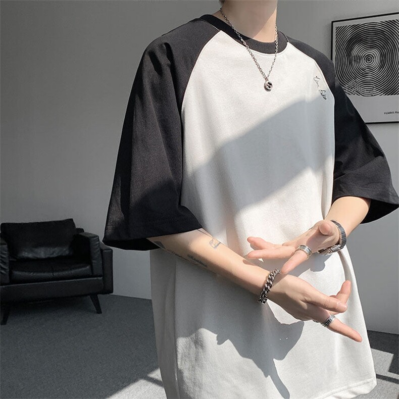 现货T10135-特P35控68双纱高品质薄款短袖T恤百搭撞色大码上衣,男装T恤,电商A059