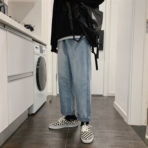 送腰带 网红百搭港风复古水洗牛仔裤男宽松直筒中性潮 kz01图片