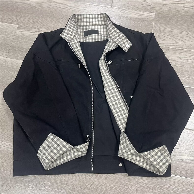 W11033-P85网图现货春季新款工装夹克飞行员外套翻领假两件外套,男装夹克,星座1608