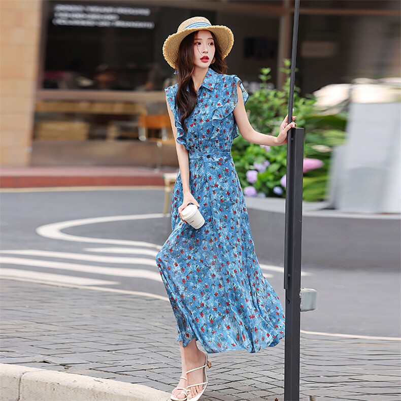 两件套女2025夏季新款时尚气质单排扣中长款雪纺套装连衣裙,女装套装/套裙,天丝秀