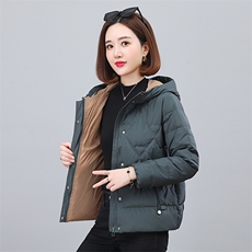 时尚保暖连帽小面包羽绒服修身显瘦短款外套，女装羽绒服，依恋蒂丝