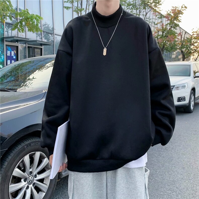 港风秋冬款男半高领卫衣加绒宽松打底外套WY47 P35图片