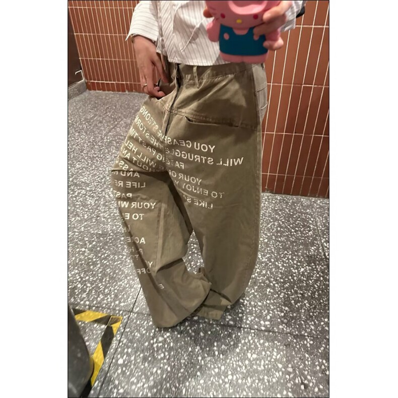 美式复古字母印花水洗做旧高街微喇牛仔裤男女直筒裤子,男装牛仔裤,四季星座505