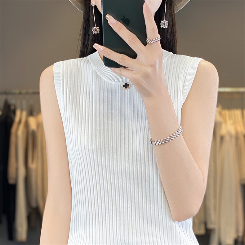 针织吊带背心女夏外穿纯色修身西装内搭打底无袖短款纯色t恤上衣,女装背心吊带,秋虹羊绒