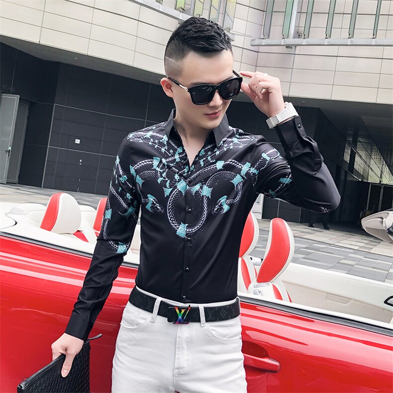 2021春秋衬衫社会男长袖上衣印花男装韩版修身四季潮流衬衣Q619-P55,男装衬衫,星座419（原A233）