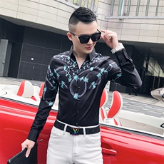 2021春秋衬衫社会男长袖上衣印花男装韩版修身四季潮流衬衣Q619-P55，男装衬衫，星座419（原A233）