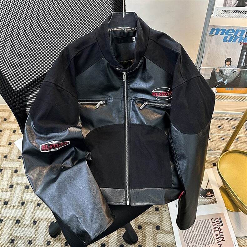美式复古pu皮机车服夹克男秋冬新款设计感小众宽松休闲短款外套潮,男装夹克,星座601-1