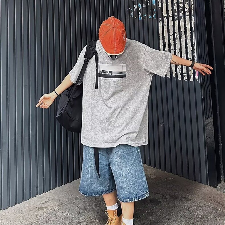 夏季新款男士宽松印花体恤日系复古潮流青少年T恤五分简约TTX51,男装T恤,星座208-5