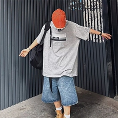 夏季新款男士宽松印花体恤日系复古潮流青少年T恤五分简约TTX51，男装T恤，星座208-5