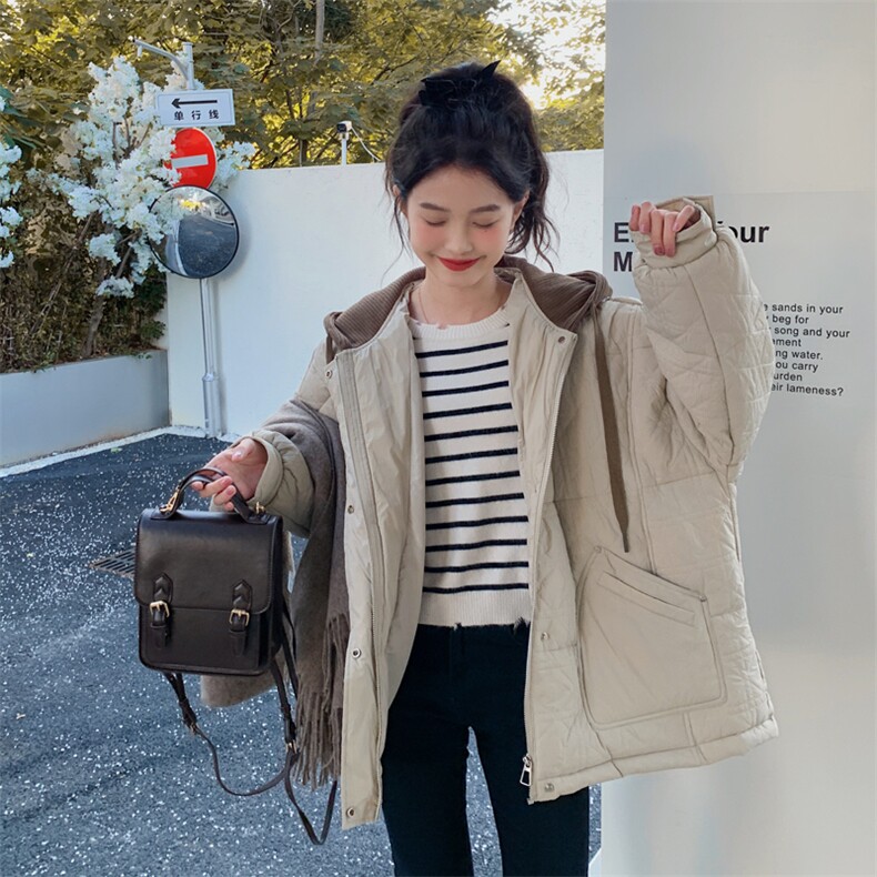 24冬装新品毛线帽拼接连帽宽松羽绒服外套2C050-1071-P255-K348图片
