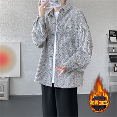 加绒衬衫男冬季新款港风宽松大码加厚小香风长袖衬衣JR70-P49，男装衬衫，星座214-3