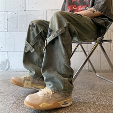美式高街黄泥染牛仔裤男水洗做旧复古中腰宽松直筒休闲长裤子，男装牛仔裤，星座601-2