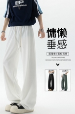 褶皱肌理感休闲裤男夏季冰丝薄款运动裤垂感直筒百搭长裤KZ044P50，男装休闲裤，电商B312