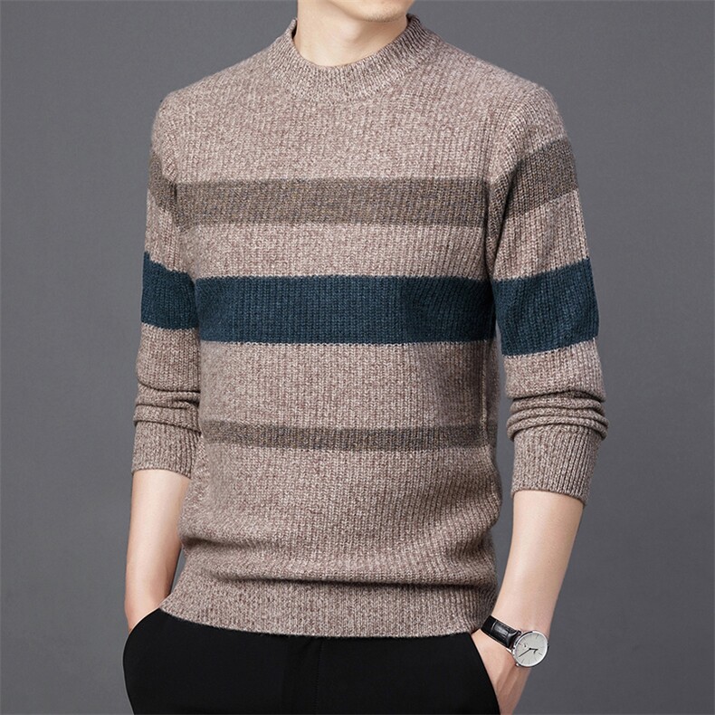 CM61018钱塘2020-2商务休闲简约冬季厚款条纹中年男士羊毛衫P160,男装针织衫/毛衣,钱塘207-2