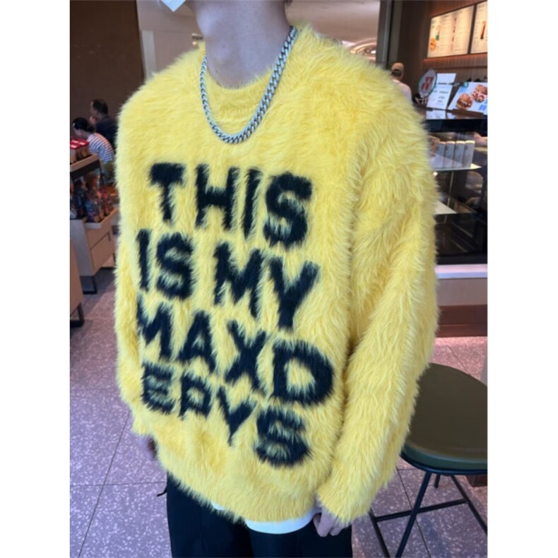 美式潮字母水貂毛慵懒风毛衣男女秋冬情侣针织衫外套V04P53网图,男装针织衫/毛衣,电商B245