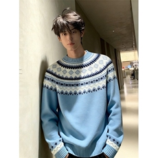 明星演唱会同款费尔岛毛衣男女秋冬Miu系提花撞色慵懒风针织衫，男装针织衫/毛衣，星座601-1