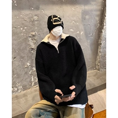 日系半拉链毛衣男冬季潮牌简约宽松百搭纯色保暖针织线衣KB628，男装针织衫/毛衣，星座1116A-1（原606A）