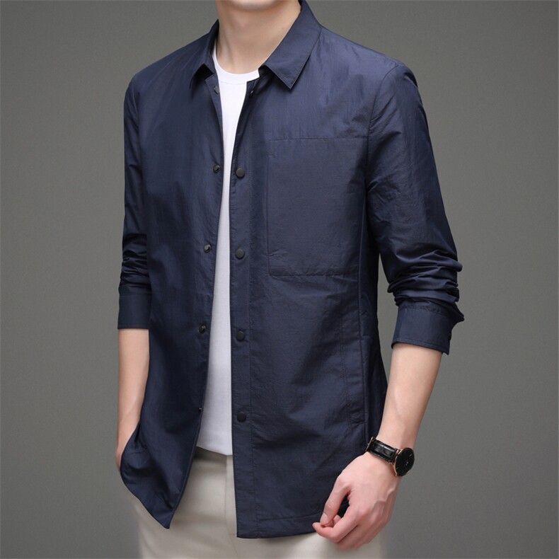 D6629922春秋新款男士中长款风衣翻领外套简约通勤商务男装，男装风衣，电商B360