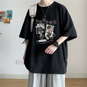 数据！夏季休闲印花T恤港风宽松冰丝透气短袖TK23913-P30控48图片