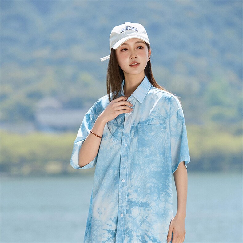 扎染复古短袖衬衫男女款夏款宽松休闲百搭衬衣A406C6050特P38,男装衬衫,星座309（原A406）