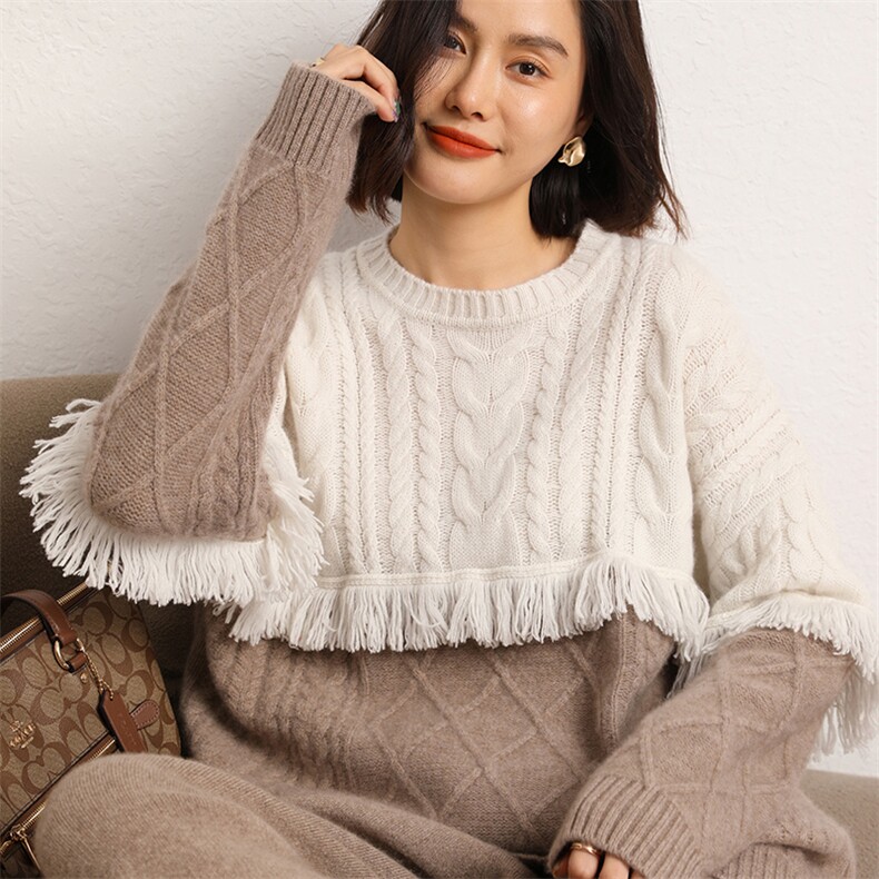 2024秋冬新款羊绒衫女羊绒长袖套头宽松百搭毛衣,女装羊绒衫,五色羊羊绒