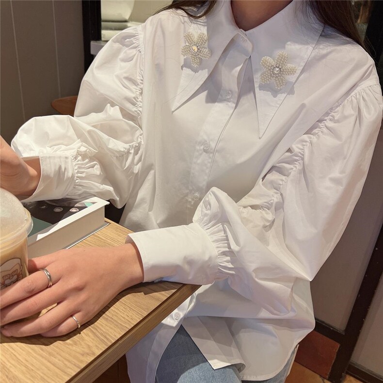 韩版珍珠领衬衫，女装衬衫，PURE