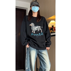 腊肠狗印花卫衣美式圆领套头高级感休闲百搭上衣W4700-特价28，男装卫衣，电商A007