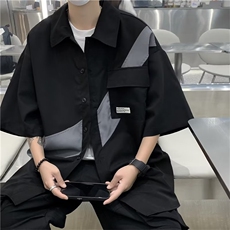 工装短袖衬衫男夏季新款日系复古半袖衬衣潮牌痞帅外套C2793-P33，男装T恤，星座1008-1