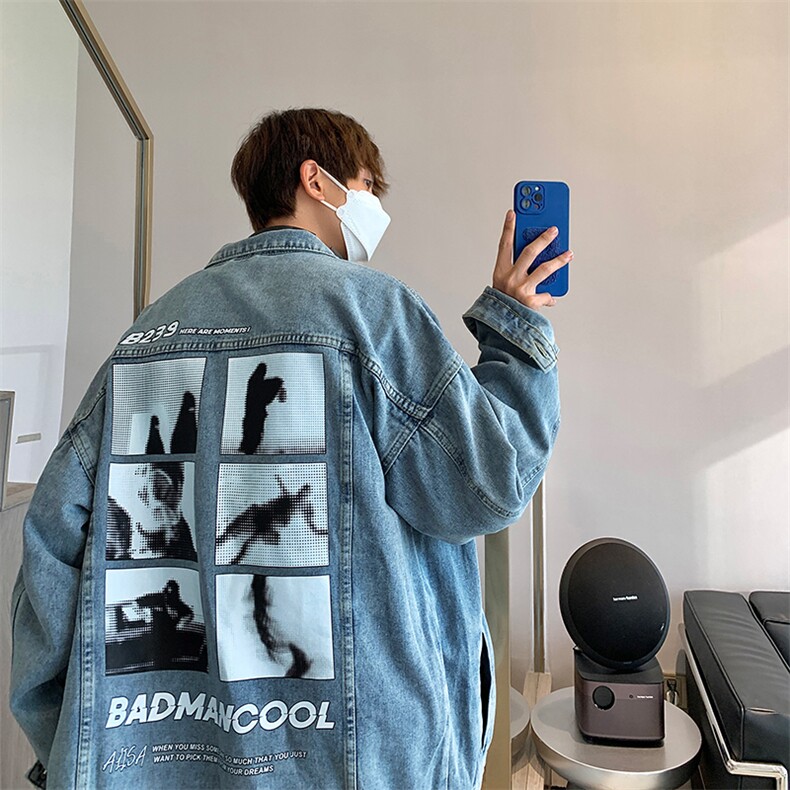 男装翻领夹克23春秋季美式高街印花男生牛仔外套XZ514-2-N52-P88，男装工装外套，星座514-2(原B239)