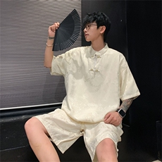 量大优供视频新风龙凤提花冰丝短袖短裤套装男TZ2406-特P60，男装休闲套装，电商A028