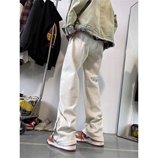 1506-1/KG9121/P40高街潮侧边拉链牛仔裤男设计感小众修身微喇裤，男装牛仔裤，星座1506-1