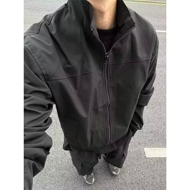 D60-P46 黑色美式教练飞行夹克男款高级感痞帅硬汉外套廓形图片