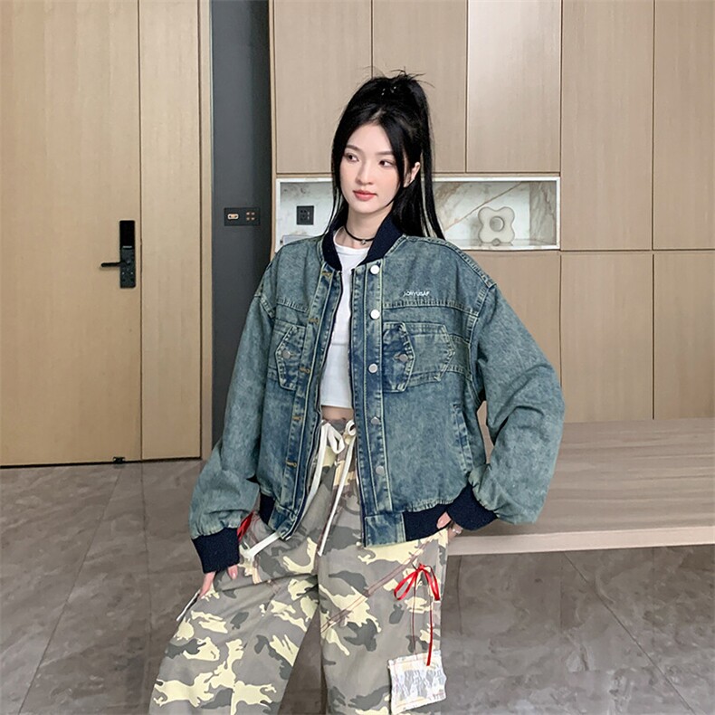 水洗复古美式牛仔外套女高街潮牌宽松情侣休闲宽松百搭 NZ057-P98图片