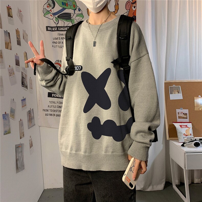 1港风圆领中性情侣潮流大码M-5XL印花加厚毛衣男7024P55加绒P70,男装针织衫/毛衣,星座226-2